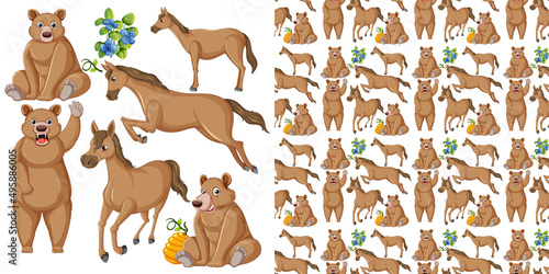 Canvas Print Seamless pattern with cartoon wild animals