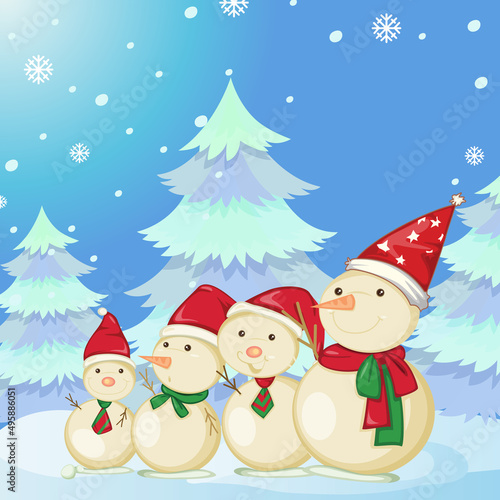 Christmas poster design with snowman family