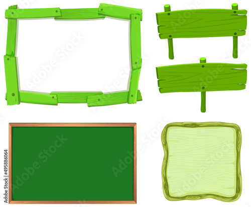 Set of wooden sign banner in green colour