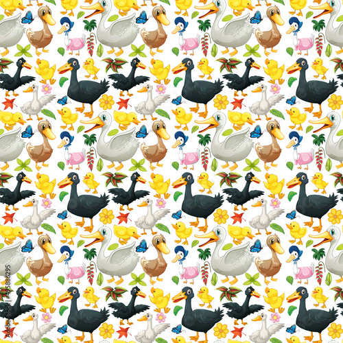 Seamless background with ducks and ducklings