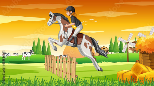 Horse riding scene with jockey and horse