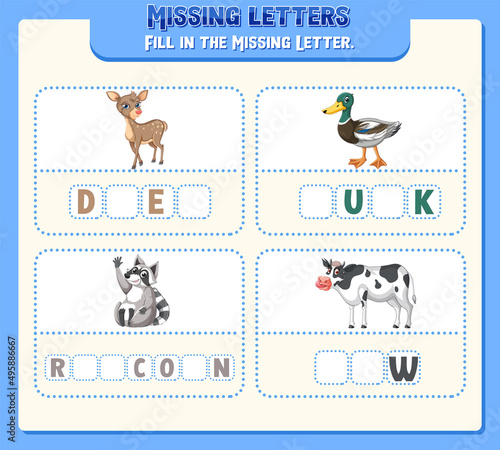 Fill the missing letter of each word worksheet for children