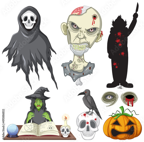 Halloween theme with ghost and zombie