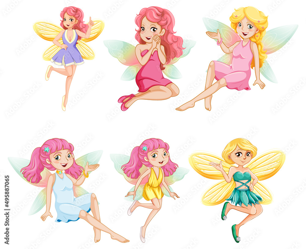 Set of different beautiful fairy girl cartoon character Set of different beautiful fairy girl cartoon character