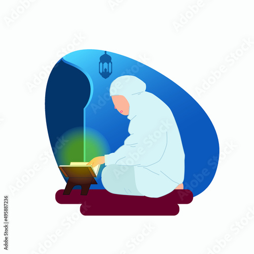 Ramadhan Kareem Man Reciting Quran Illustration