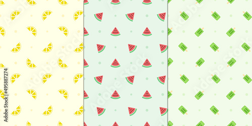 simple and fun summer pattern seamless design. lemon slices pattern, watermelon slices pattern, and ice cream pattern. Can be used for the background pattern.