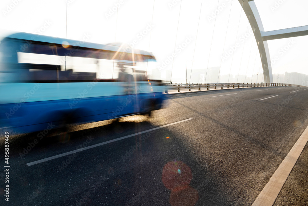 Bus driving on bridge highway