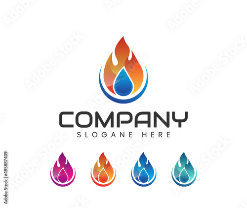 Fire and water drop logo. Colorful flame and fire logo design vector with modern look and gradient color