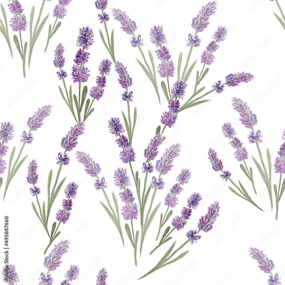 Fototapeta premium Lavender branch watercolor pattern