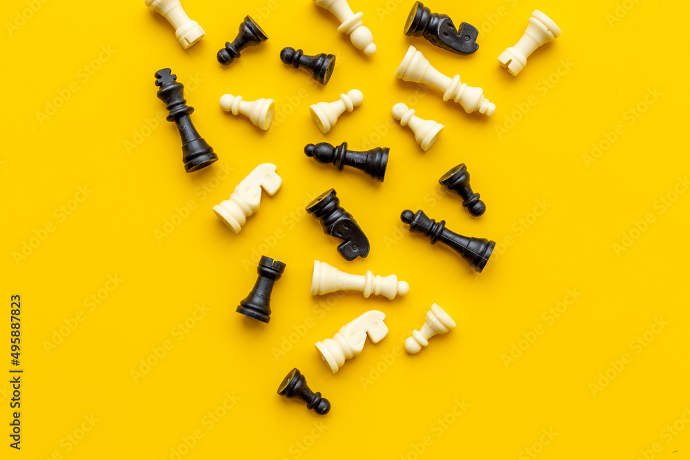 Chess pieces game top view. Chess as business strategy concept Chess pieces game top view. Chess as business strategy concept