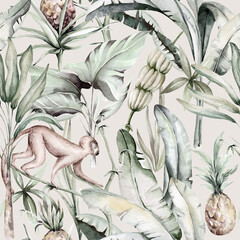 Papier peint photo Pastel patrons Oiseaux tropicaux aquarelle jungle exotique  © kris_art