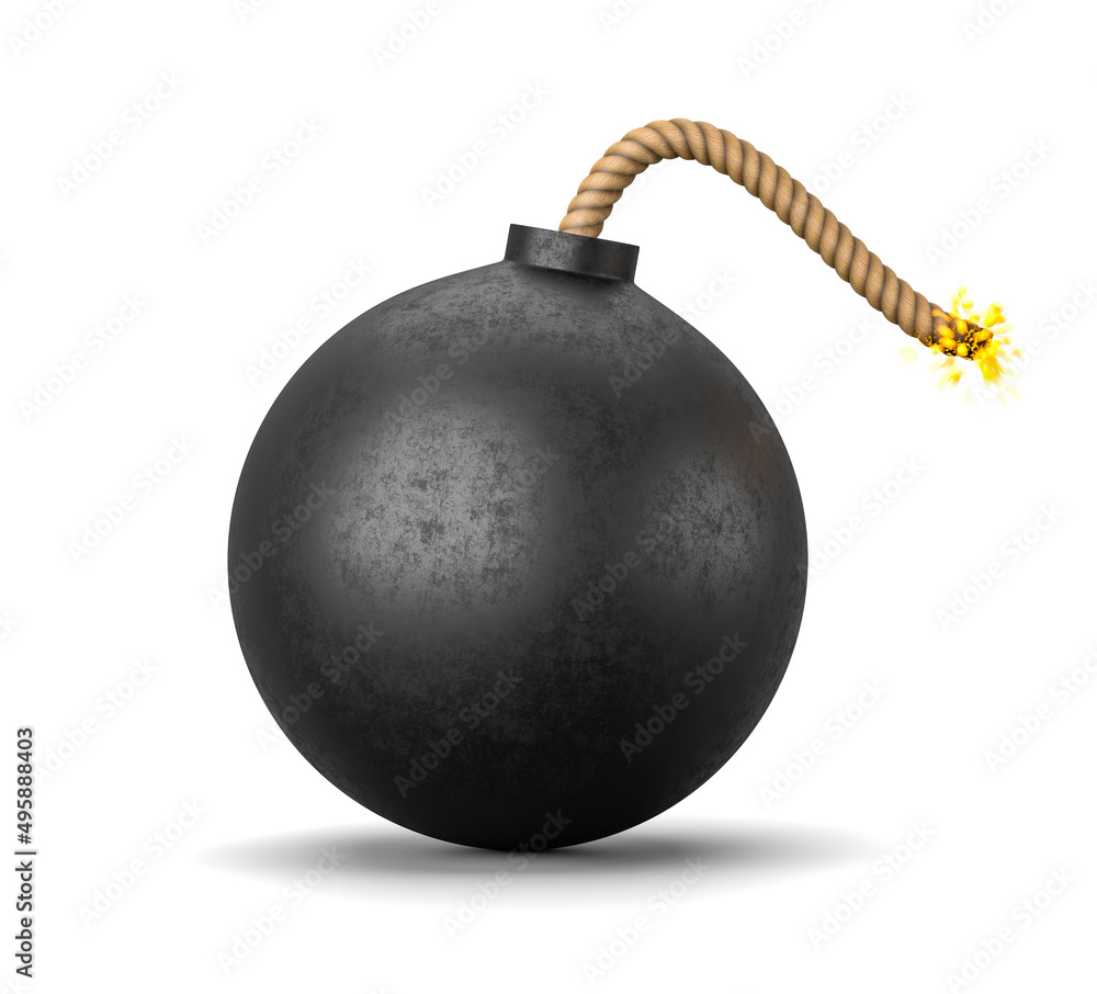 Cartoon Bomb with Lit Fuse on White Background Cartoon Bomb with Lit Fuse on White Background