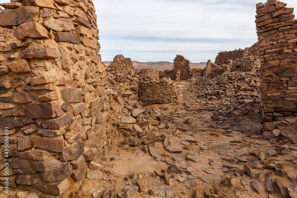 ruins of the ancient town in the Sahara desert, lost ghost town Ba HALLOU, Morocco.
