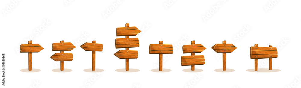 Set of Realistic wooden pointer, billboard, signboard, Vector. Blank ...