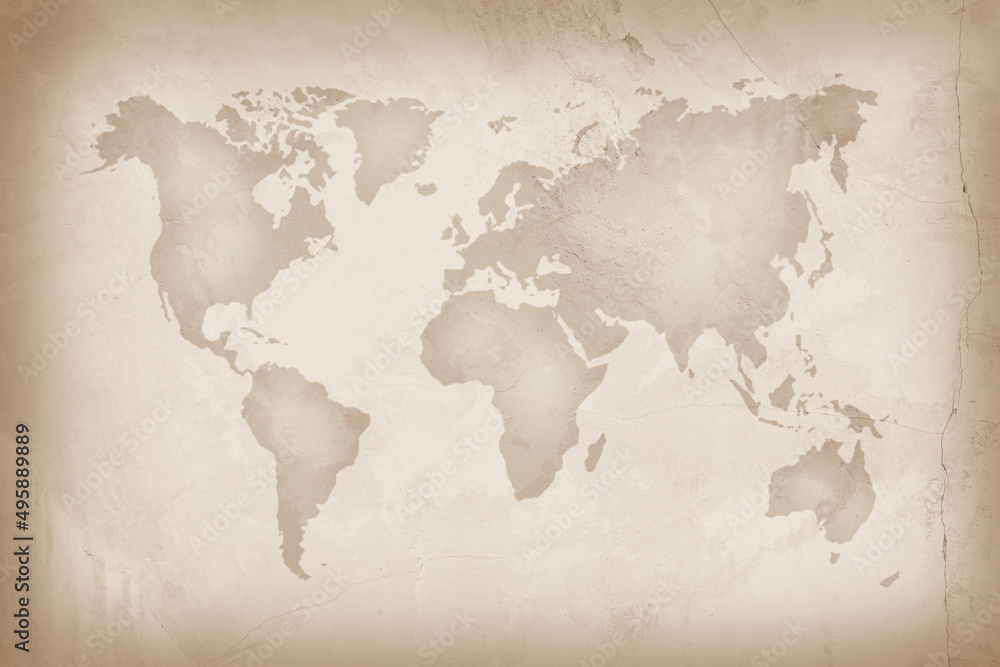 World map on an old paper texture background.