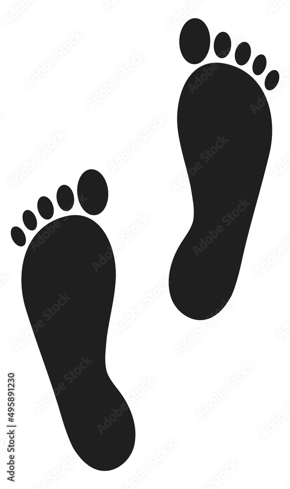 Sole foot print. Black pair of footprint. Human step mark Sole foot print. Black pair of footprint. Human step mark