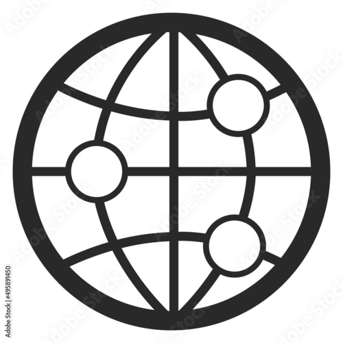 Global connection icon. Worldvide places on globe sign