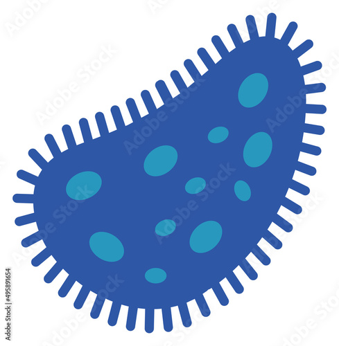 Blue amoeba icon. Flat bacteria. Biology symbol