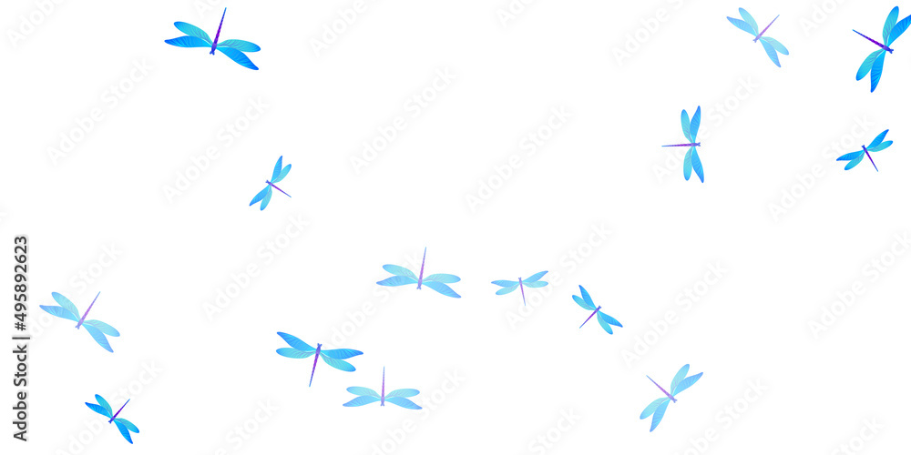 Exotic cyan blue dragonfly cartoon vector background. Summer ornate damselflies. Simple dragonfly cartoon girly illustration. Delicate wings insects patten. Tropical beings