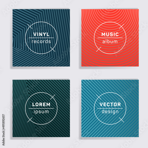 Abstract vinyl records music album covers set.