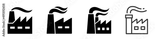 Factory icons collection. Simple factory, plant, industry icon set. Production symbol. Flat and line style - stock vector.