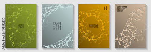 Fashionable dj party flyers. Marble curve lines plexus backgrounds. Vivid magazine vector layouts. Disco party posters and banners fluid wavy graphic design.