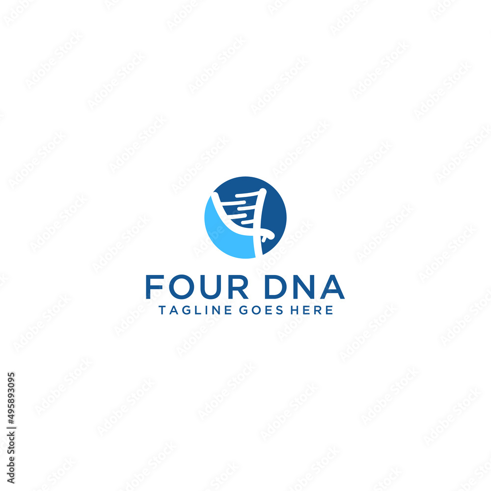 Number 4 that make up DNA with a creative touch for genetic logo design Number 4 that make up DNA with a creative touch for genetic logo design