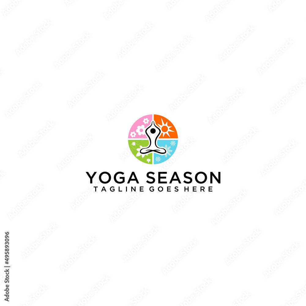 Yoga in the energy circle of the 4 seasons that exist in the world. Calm in logo design
