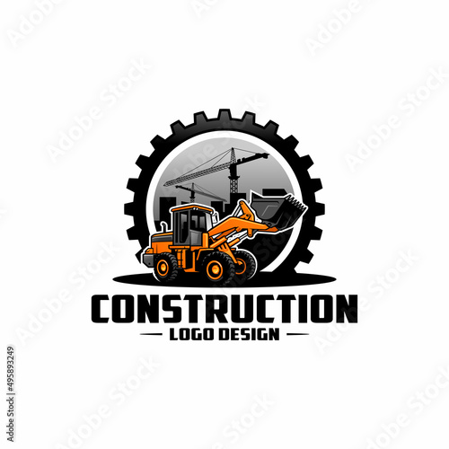 Excavator logo template. Heavy equipment logo vector for construction company