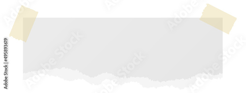 Ripped paper stripe fixed with tape. Realistic blank mockup