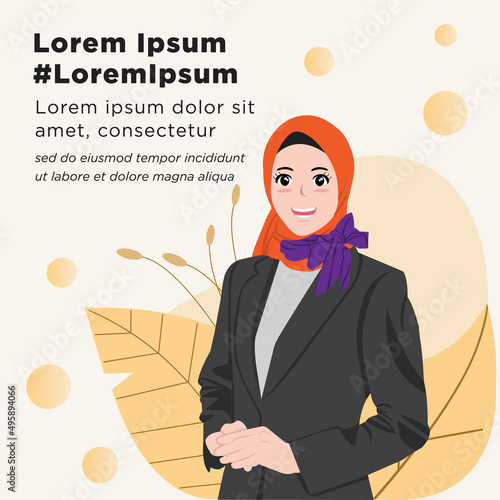 A business muslim woman working in office vector illustration