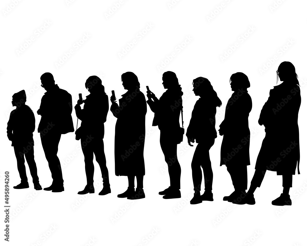 Fototapeta premium Big crowds people on street. Isolated silhouette on a white background