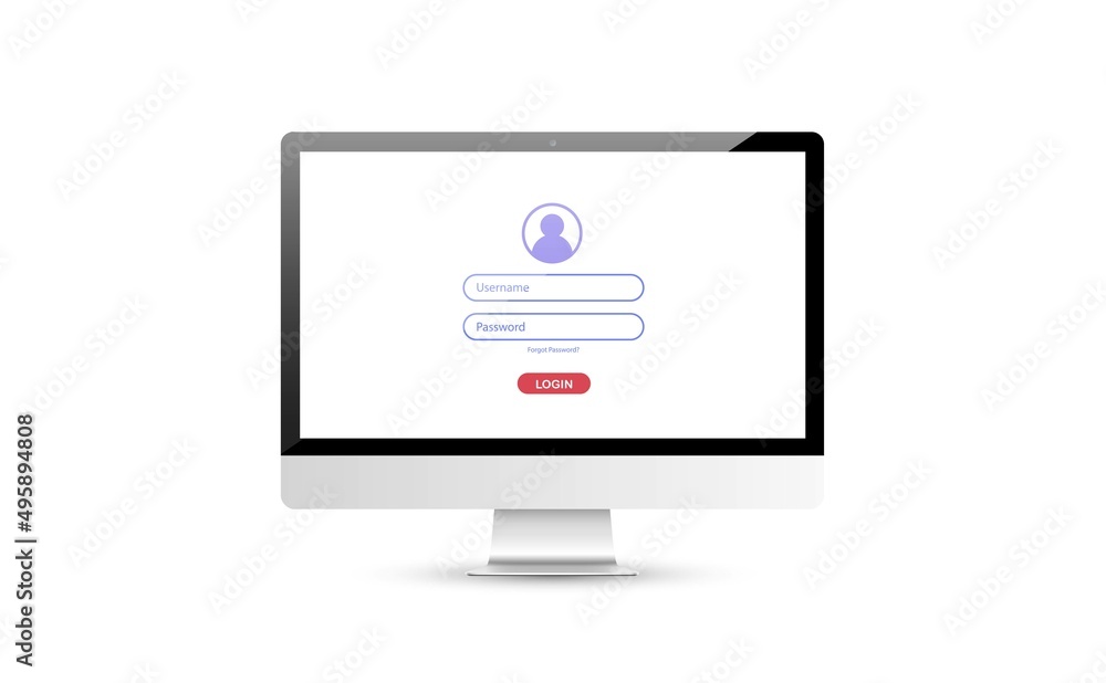 Computer with authorization on the screen, login and password of the user, vector illustration Computer with authorization on the screen, login and password of the user, vector illustration