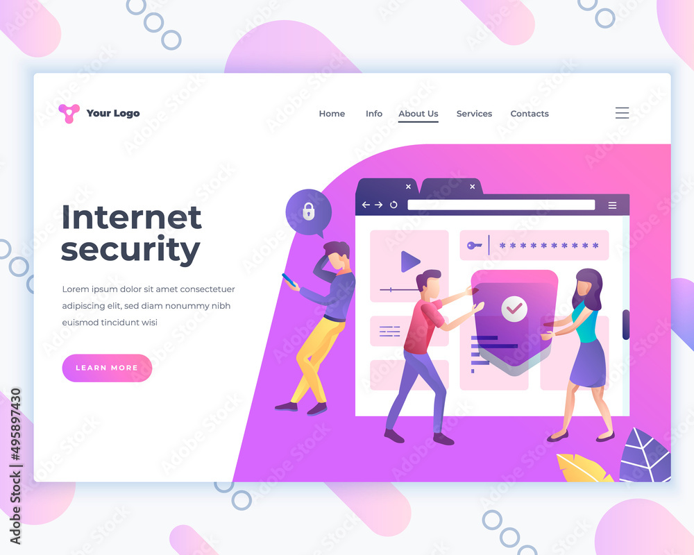 Landing page template social internet security concept with office people. Modern flat design web page design for website and mobile website. Vector illustration Landing page template social internet security concept with office people. Modern flat design web page design for website and mobile website. Vector illustration