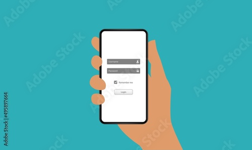 Log in screen. Mobile application interface. Website UI with buttons and network account.