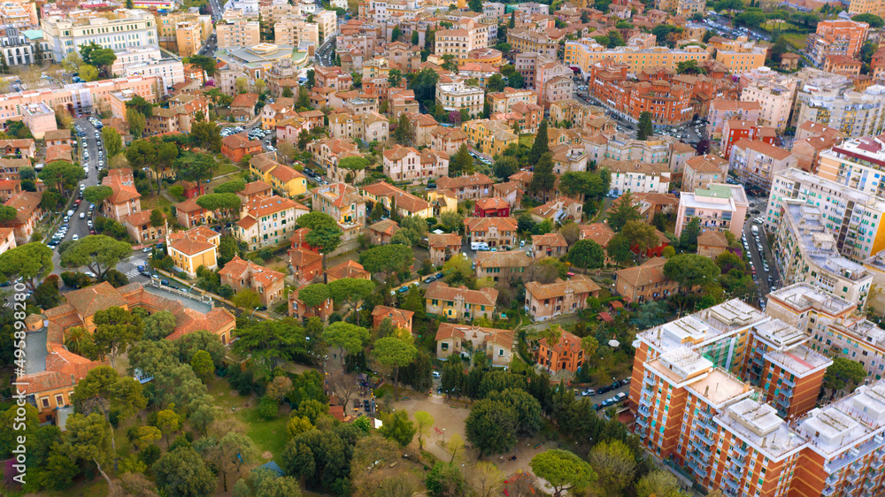 Aerial view of Garbatella, an urban zone of Rome in Italy.