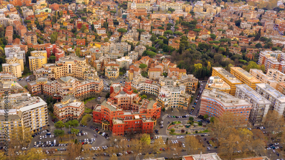 Aerial view of Garbatella, an urban zone of Rome in Italy.