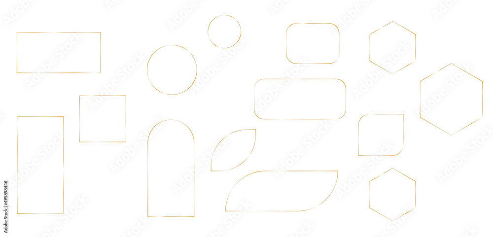 Set gradient golden frames of square, round and honeycomb shapes. Isolated on white background, vector eps 10 illustration. Set gradient golden frames of square, round and honeycomb shapes. Isolated on white background, vector eps 10 illustration.