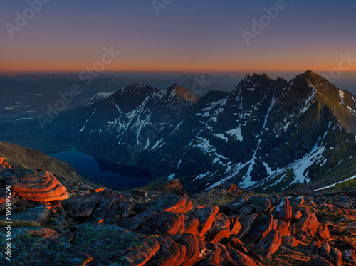 Sunset over the Mountain range known as An Teallach located in the highlands of Scotland photo