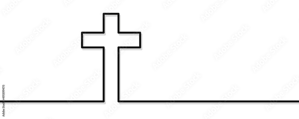 Christian cross in one line. Abstract Christian cross with shadow. Faith in Jesus Christ. Religion. Vector illustration
