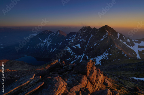 Sunset view of An teallach mountain range in the north west of Scotland. © cliff