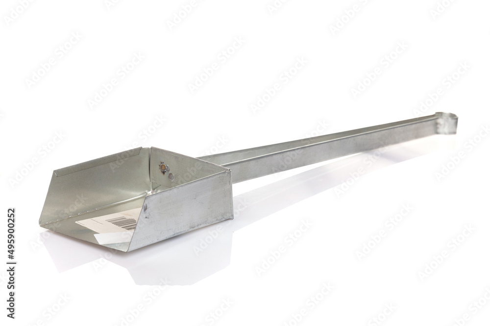 metal scoop for ashes and coal on a white isolated background, metal dustpan metal scoop for ashes and coal on a white isolated background, metal dustpan