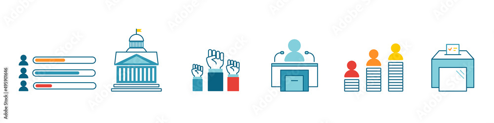 Vector illustration of cartoon politics icons on white background. Vector illustration of cartoon politics icons on white background.