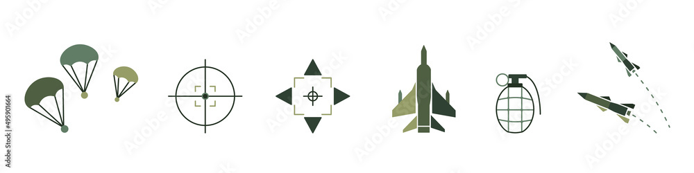 Vector illustration of cartoon war icons on white background. Vector illustration of cartoon war icons on white background.