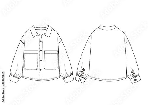 oversize woman shirt fashion flat sketch