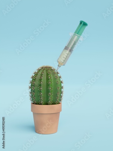 cactus gets an injection with a syringe 3D-illustration