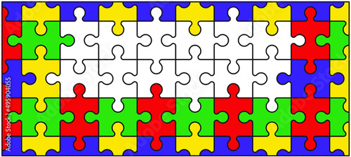 Cartoon autism ribbon. Vector world awareness day. Jigsaw line pattern. puzzle pieces icon or pictogram. Autism spectrum disorder (ASD) is a neurological and developmental disorder with social skills.