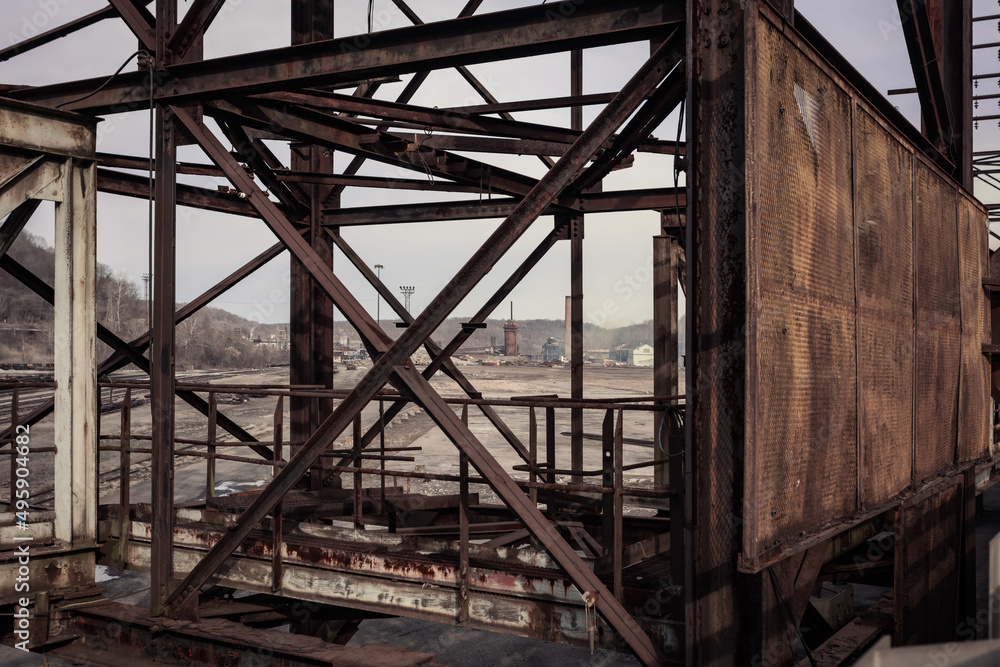 Naklejka premium Remains of a large steel factory in small midwestern town
