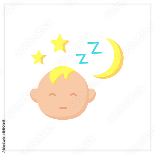 Sleep flat icon. Baby born sleep at night. Nighttime. Sleeping concept. Color vector illustration