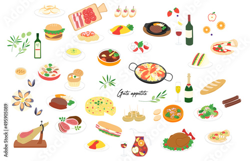 Various foods color illustration set